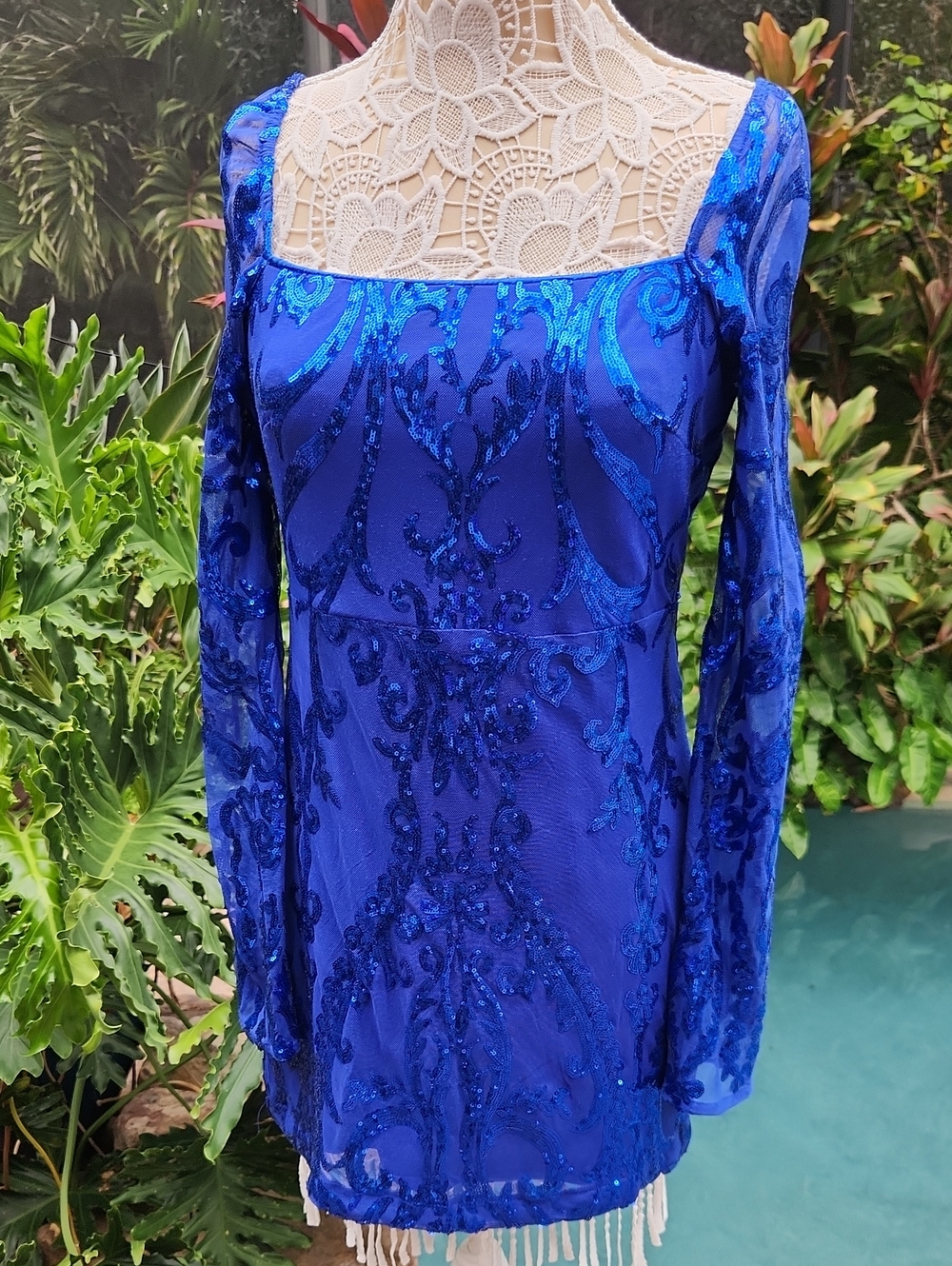 Lulu's Royal Blue Sequin Long Sleeve Mini Dress